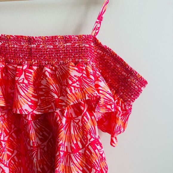 Vineyard Vines Shell Print Off-Shoulder Top – Large – Pink Orange Coastal Blouse - Picture 2 of 8